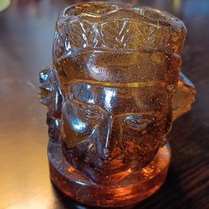 AMBER GLASS MATCHES/TOOTHPICK HOLDER